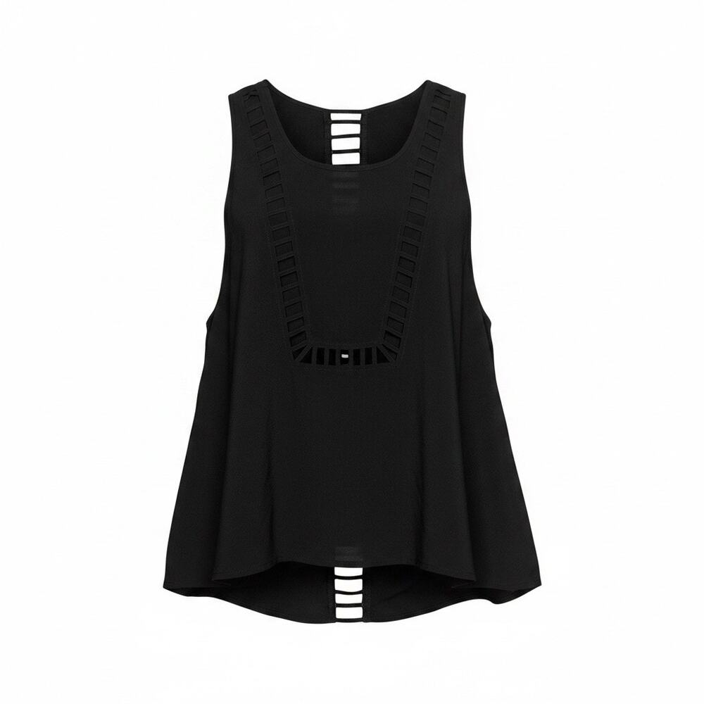 Knot Sisters Black Viscose Ladder Cutout Swing Tank Top Size L